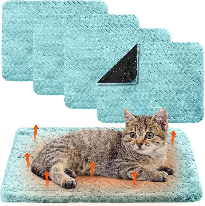 Drydiet 4 Pack Self Heating Cat Pad Self Warming Cat Bed Non Slip Warm Thermal Dog Pad Mat Washable Pet Kennel Crate Bed Mat for Pets Indoor Outdoor(Green,16 x 20 Inch)