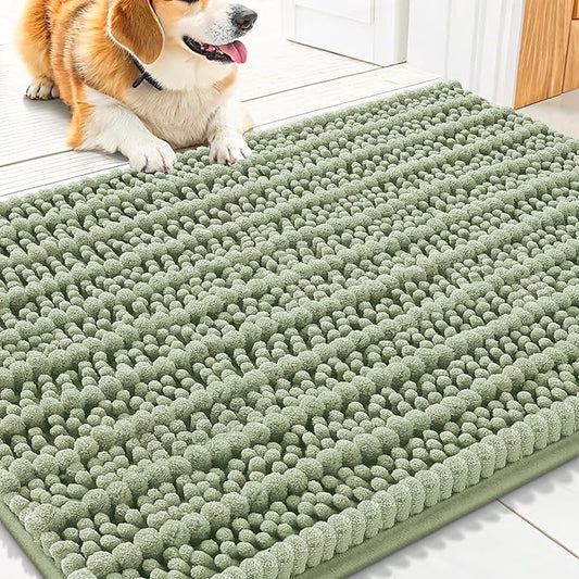 Smiry Dog Door Mat for Muddy Paws 30x20, Extra Soft Absorbent Chenille Doormat, Trap Moisture and Dirt, Non-Slip Machine Washable Front Door Mat for Indoor Entrance Inside Floor, Sage Green