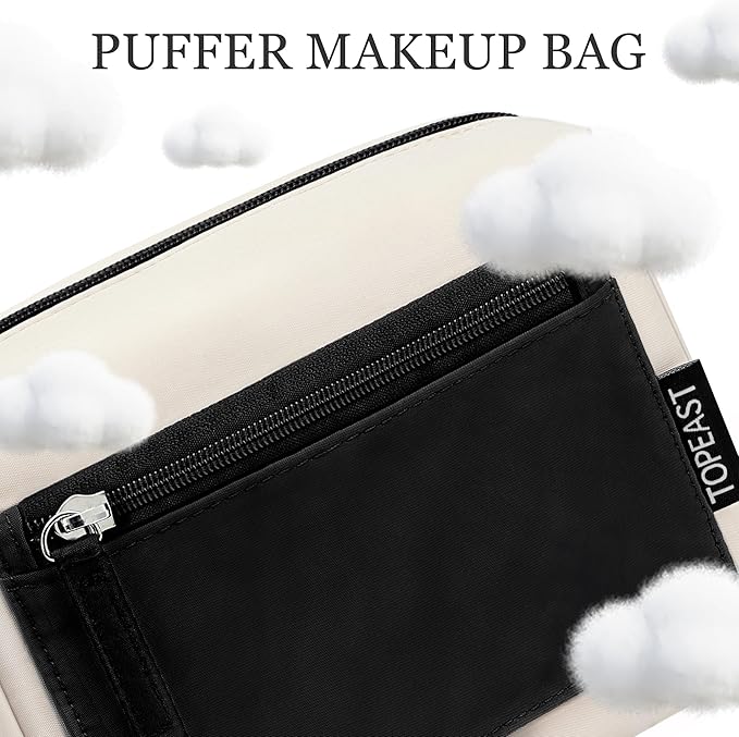 TOPEAST Christmas Gifts for Women Girls - 2Pcs Makeup Bag Small Travel Cosmetic Bag, Make Up Bag Purse for Women, Waterproof Pouch Set Open-Wide Makeup Organizer, Beige Black