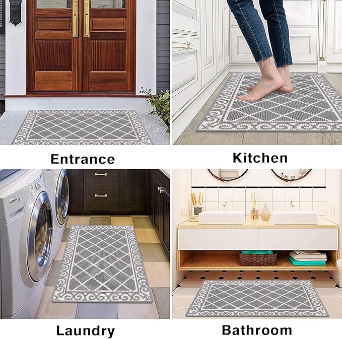 HEBE Indoor Door Mat 24''x36'' Non Slip Front Door Welcome Mats Washable Shoe Mats Dirt Trapper for Entryway Low Profile Kitchen Carpet for Entrance Hallways Entrance Mat for Dogs