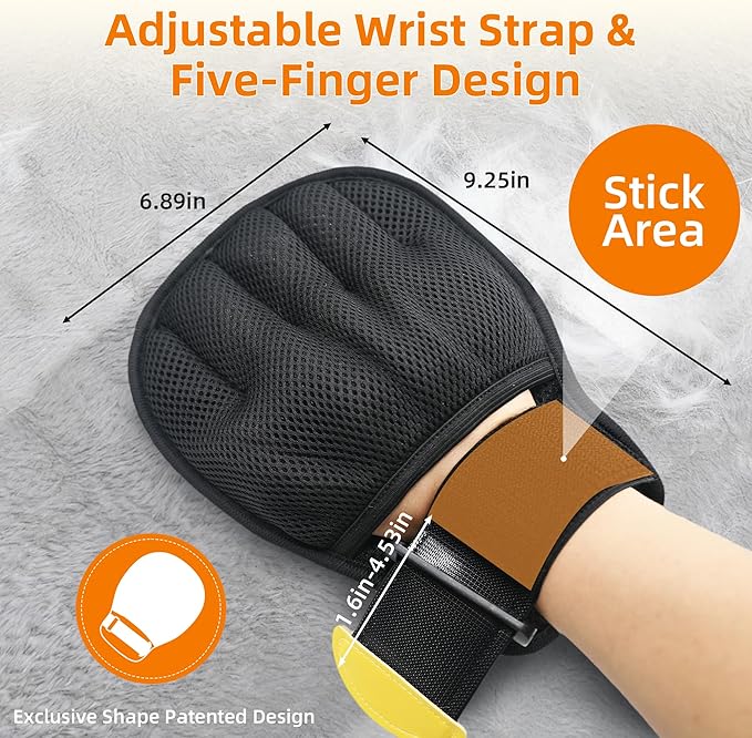 MMGOPET Pet Hair Remover Glove for Cats & Dogs, Patented Adjustable Strap, Reusable Five-Finger Grooming Glove, Non-Slip Fit, Removes Pet Hair from Couch, Carpet, Laundry & Car Seat