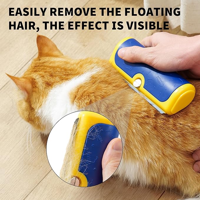 Dog Deshedding Brush – Wide Shallow Comb for Loose Hair – Gentle Grooming for Dogs & Cats – Blue & Yellow