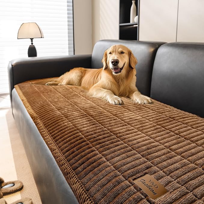 PJLZJFBY Couch Covers for Dogs, Velvet Dog Couch Cover, Pet Couchs Covers for 3-Seater, Couchs Protector for Dogs, Sofa Cover for Pets Washable(1PC, Dark Brown, 27.5"×82.6", 3-Seater)