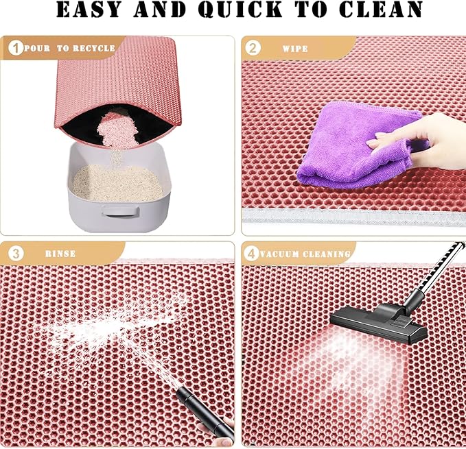 HCY&WLD Cat Litter Mat, Honeycomb Double Layer Cat Litter Trapping Mat, Waterproof Urine Proof Non-Slip, Scatter Control, Less Waste, Easier to Clean (Pink, 35" X 24")