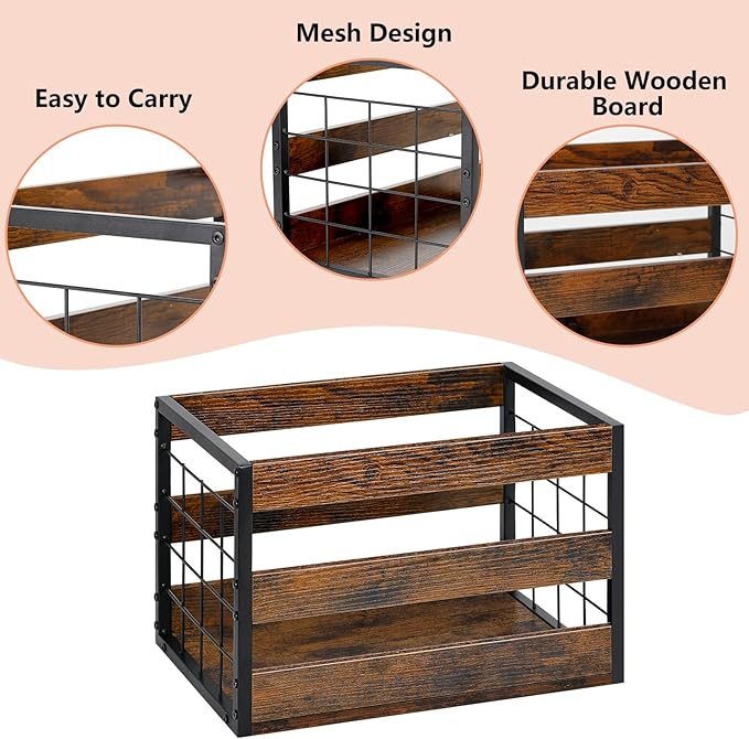 CADUKE Dog Toy Basket, Large Dog Toy Storage Bin for Pet, Metal Dog Toy Box with Handle, Chew-Proof Dog Stuff Organizer for Puppy Leash, Food, Accessories