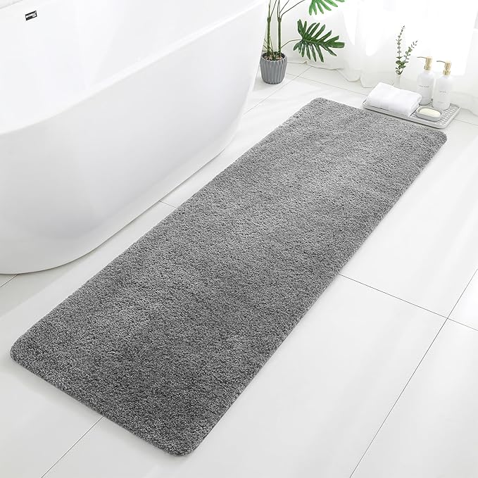 Gray Bathroom Rugs Runner 24"x72" - Extra Long Plush Bath Mat, Non Slip Absorbent Microfiber Floor Rug, Washable and Fluffy - Ideal for Bathroom, Kitchen or Pet Mat Use
