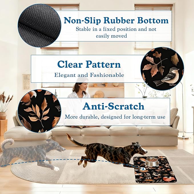 Wild Forest Animals Pet Feeding Mat–Christmas Stocking Quick Dry Absorbent Dog Cat Food Mat, Non Slip Waterproof Bowl Placemat for Messy Eaters, Pet Accessories for Floors 16"x24"