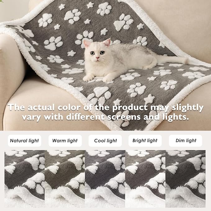 Yaning Waterproof Blanket for Dog Cat or Adult, Cute 3D Textured Paw Dog Blanket for Bed Couch Sofa, Soft Liquid Pee Proof Pet Furniture Protector, 60"x80", Grey