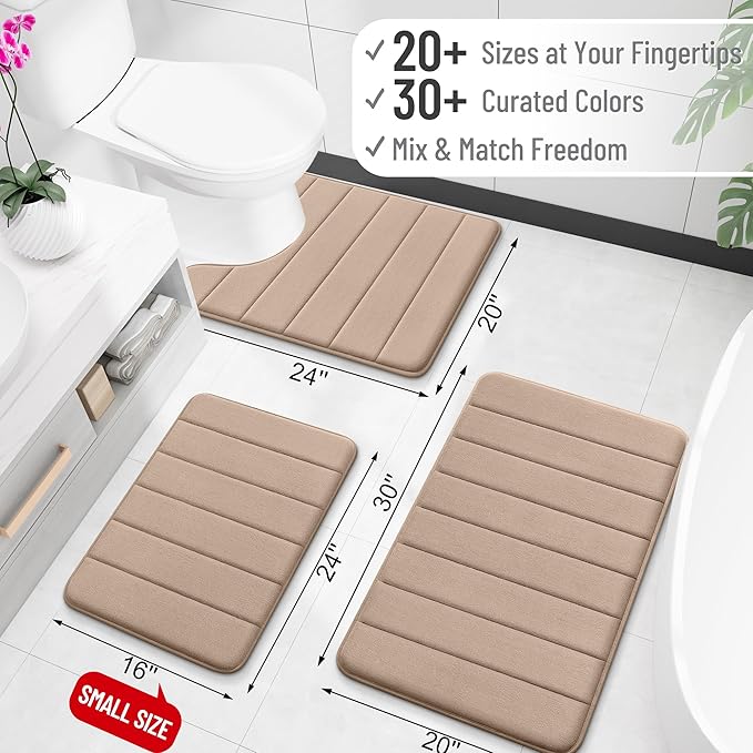 OLANLY Memory Foam Toilet Rugs U Shaped 24x20, Super Soft Absorbent Contour Bath Rugs, Quick Dry, Machine Washable Toilet Mat, Bathmat Floor Carpet, Bathroom Home Decor Accessories, Tan