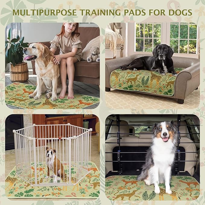 IEUUMLER Washable Pee Pads for Dogs, 2 Pack Forest Pattern Reusable Waterproof Puppy Pads, Non-Slip Super Absorbent Dog Training Pad for Playpen Crate Bed EU013 Green Jungle, 41x36