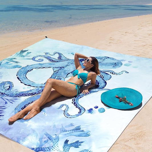 AISPARKY Beach Blanket Waterproof Sandproof Extra Large Beach Mat 79" X 83"/120"x108" for 2-8 Adults Quick Drying Durable Outdoor Picnic Mat for Travel, Camping, Hiking