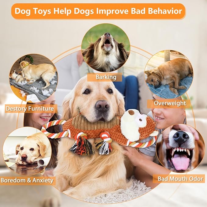 Rope-Infused Squeaky Dog Toys for Large Dogs, Interactive Tug of War Puppy Toy, Cute Pet Toys Large Plush Dog Chew Toys for Small, Medium and Big Dogs