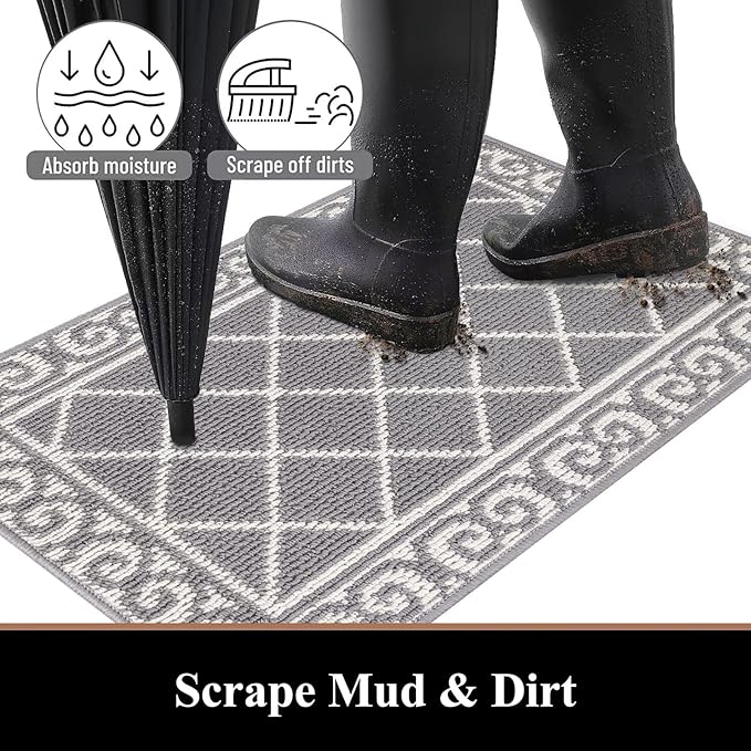 HEBE Indoor Door Mat 20''x32'' Non Slip Front Door Welcome Mats Washable Shoe Mats Dirt Trapper for Entryway Low Profile Kitchen Carpet for Entrance Hallways Entrance Mat for Dogs