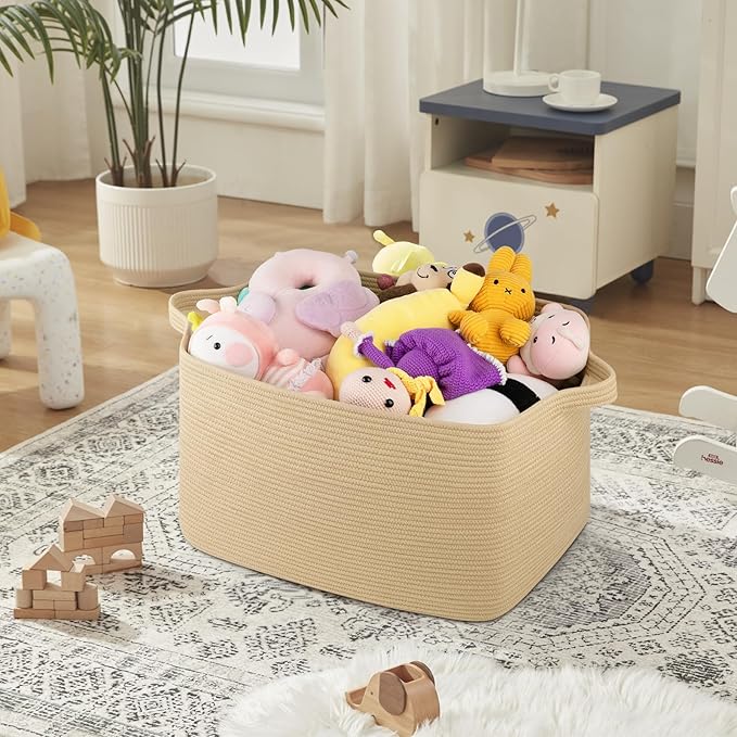 Large Blanket Basket, Jute Blanket Storage Living Room, Rectangle Woven Baskets for Storage Toys, Towels, Dirty Clothes Organizer Bins (Jute)