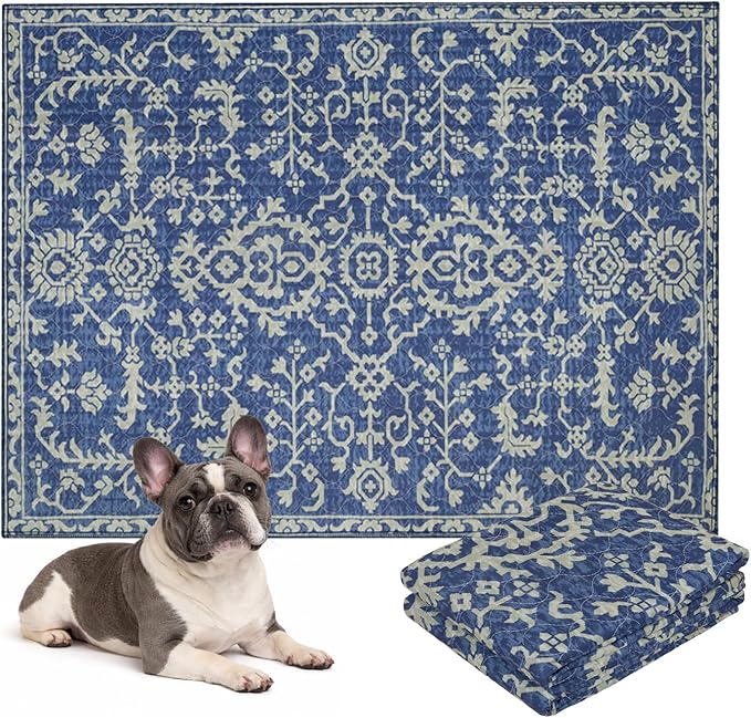 LOVEWAG Washable Dog Pee Pads, 36" x 48", Waterproof, Non-Slip, Super Absorbent, Reusable Machine-Washable, 2-Pack (Royal Blue Quilt)