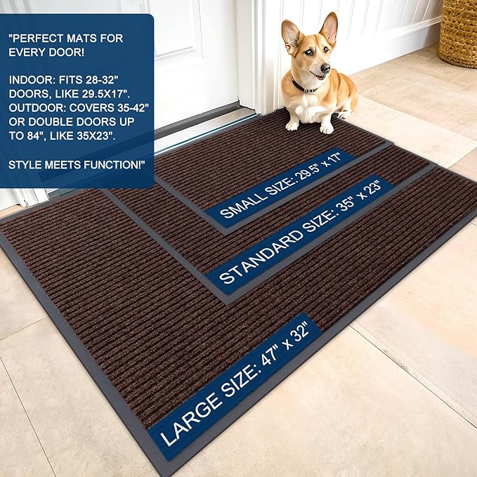OLANLY Front Door Mat Indoor Outdoor Entrance, Waterproof Heavy Duty Doormat, Fade Resistant, Low Profile, Easy Clean Patio Porch Welcome Floor Mats for Entry, 59x23, Brown