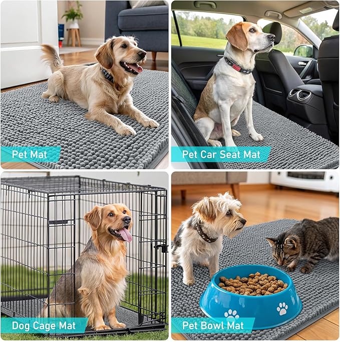 OLANLY Dog Door Mat for Muddy Paws 44x32, Absorbs Moisture and Dirt, Absorbent Non-Slip Washable Doormat, Quick Dry Chenille Mud Mat for Dogs, Entry Indoor Entryway Carpet for Inside Floor, Grey