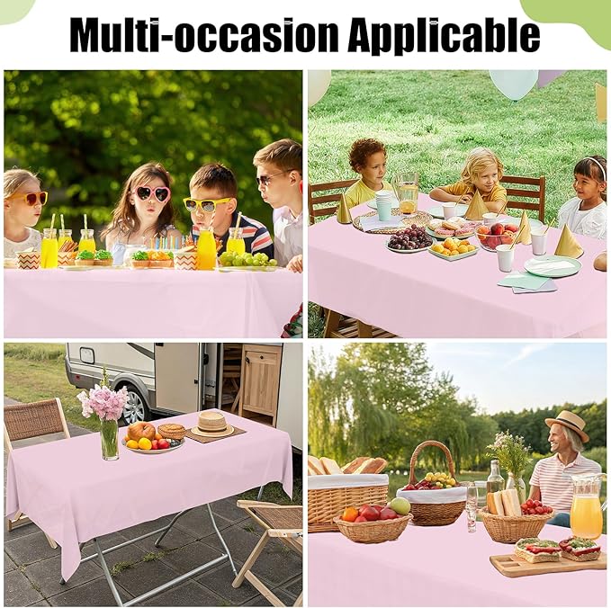 Smiry Disposable Table Cloth 12 Pack, 54 x 108 Inch Waterproof Plastic Tablecloth, Decorative Rectangle Table Covers for Party, Birthday, Picnic, Pink