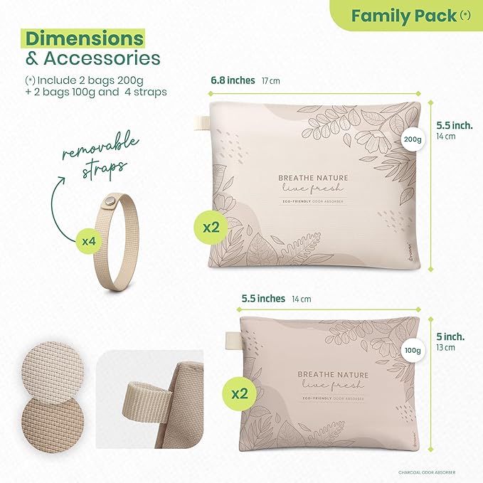 Roonin Activated Charcoal Odor Absorber For Home - Car Odor Remover - Home Deodorizer Odor Eliminator For Car Strong Odors - Activated Charcoal Bags - Closet Deodorizer (4-pack)