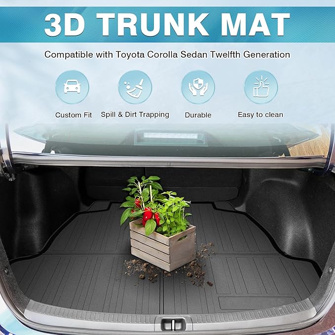 Mixsuper Custom Fit Cargo Liner for Toyota Corolla Sedan & Corolla Hybrid 2020-2024, All Weather Trunk Mat Durable 3D Upgrade Anti-Slip Rear Cargo Mat Trunk Liner Black