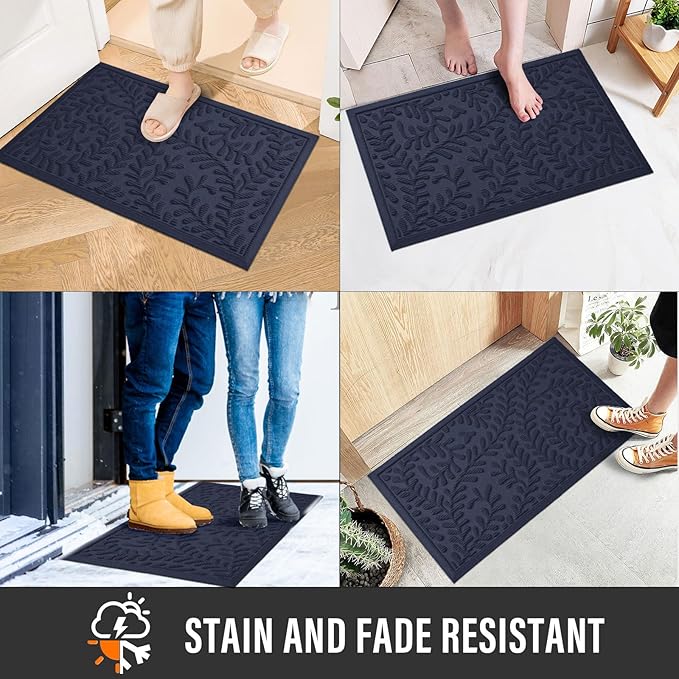 Front Door Mat, Absorbent Dirt Trapping Welcome Door Mat Indoor Outdoor, Non Slip Entry Mat, Indoor Outdoor Door Mats, Fade Resistant, Low Profile Doormat for Entryway, 36×24, Blue
