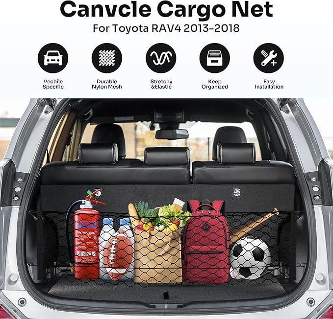 Trunk Cargo Net for 2013-2018 Toyota RAV4 Accessories Envelope Style Mesh Trunk Net Organizer and Storage Stretchable Adjustable Elastic Nylon Rear Cargo Netting with Hooks