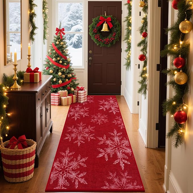 IM HOME Christmas Runner Rugs 2'X4', Untra-Thin Runner Rug Doormat for Hallway, Non Slip and Machine Washable Christmas Runners for Floor, Bedroom, Living Room, Snowflake