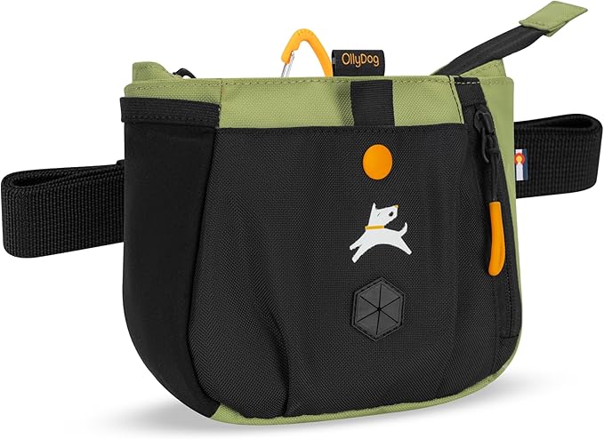 OllyDog Backcountry Day Bag | Hands-Free Dog Training Treat Pouch | Fanny/Hip Pack with Zipper Closure & Built-in Poop Bag Dispenser | Removable Waist Clip (Palm)