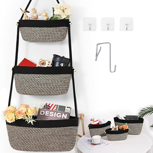 Hanging Storage Baskets, Over The Door Basket, Cotton Wall Baskets Storage, Hanging Door Basket with 4 Hooks