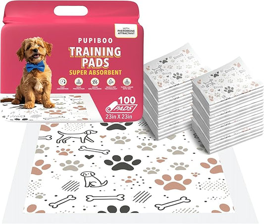 Pupiboo Disposable Dog and Cat Training Pads – Leaves Pattern, Highly Absorbent Pee Pads, Leak Proof Backing, for Housebreaking & Potty Training – 23x23 in (100 Count)