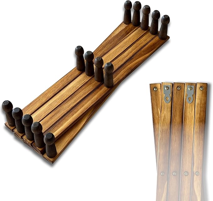 Expandable Wooden Coat Rack Hanger - Large Accordion Hanger with Expanding Pegs | Hand Made Rustic Wooden Hat Rack for Wall | Hang Coat, Jacket, Hat | Wall Rack – 14 Hook, Torched Wood