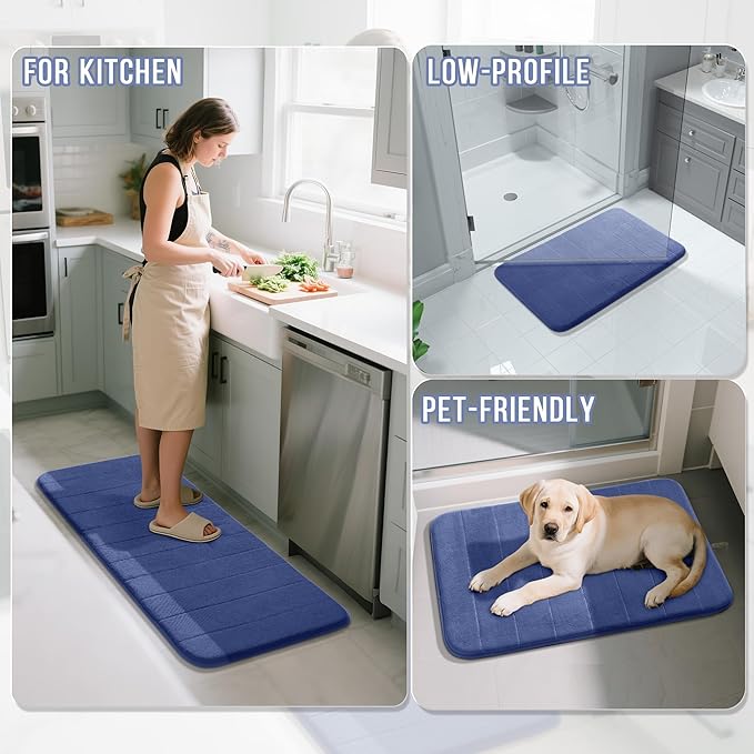 Yimobra Large Bath Mat 36"x24", Super Soft Quick Dry Memory Foam Bathroom Rug, Water Absorbent, Non Slip Backing Machine Washable for Tub Shower, Thick Comfort Support, Navy Blue