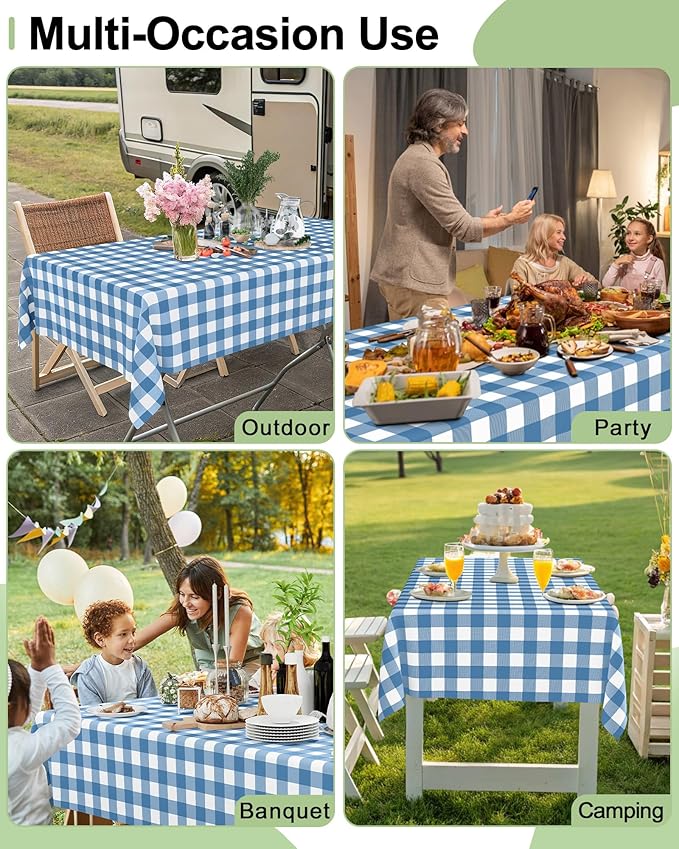 Smiry 20 Packs Gingham Disposable Table Cloth, 54 x 108 Inch Waterproof Plastic Tablecloth, Rectangle Aqua and White Checkered Table Covers for Picnic, Birthday, Party
