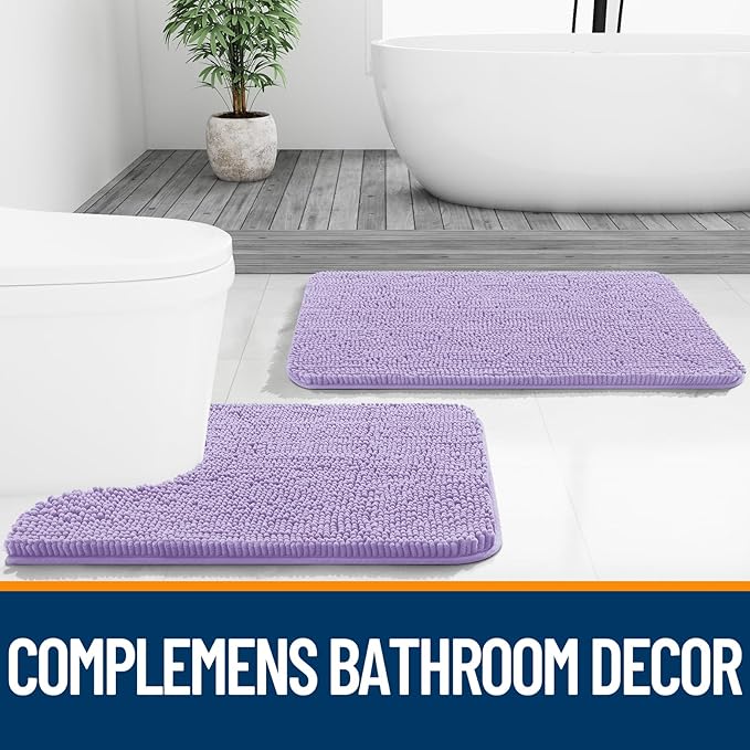 OLANLY Bathroom Rugs 30x20, Extra Soft Absorbent Chenille Bath Rugs, Rubber Backing Quick Dry, Machine Washable Bath Mats for Bathroom Floor, Tub and Shower, Home Decor Accessories, Lavender