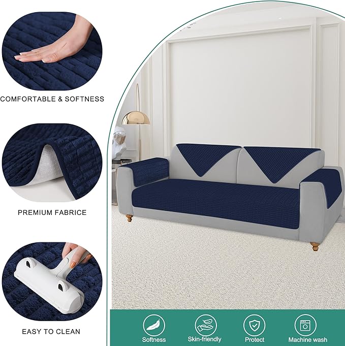 Foxdecor Couch Arm Covers Sofa Armrest Covers, Arm Chair Covers Set of 2, Non-Slip Arm Rest Cover for Sofa, Armchair Slipcovers Couch Protector. (Dark Blue 18x28 inch)