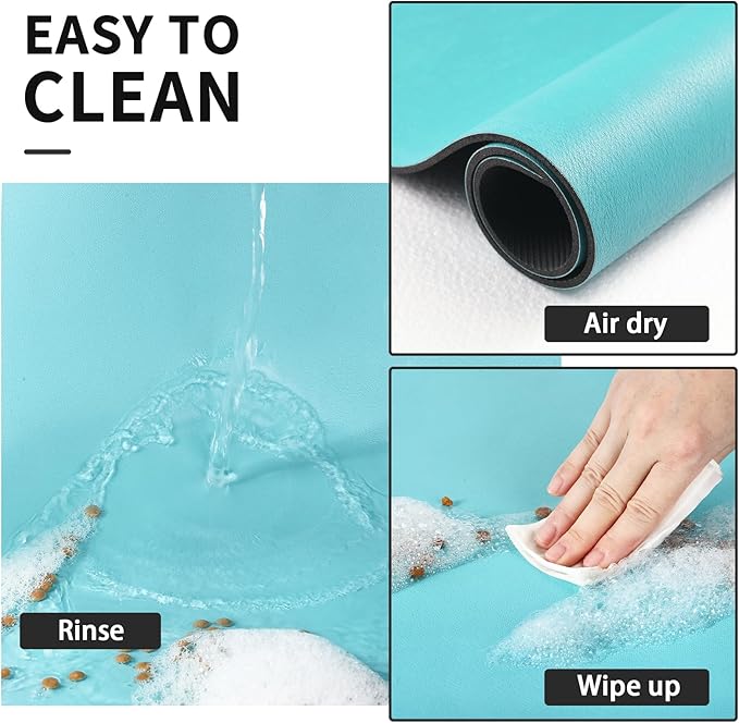 Dog Food Mat - Absorbent Cat Mat for Food and Water, No Stains Pet Feeding Bowl Mat, Easy to Clean Pet Placemats, Quick Dry Dog Water Dispenser Mat for Messy Drinkers | Paw Teal 18"x34"