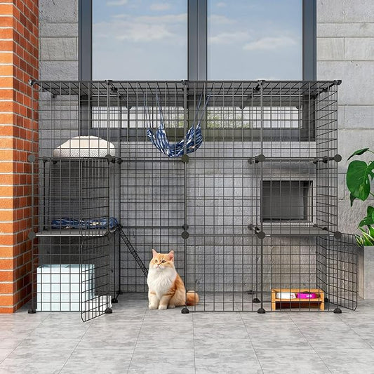Oneluck Outdoor Cat House Catio Enclosure with Super Large Enter Door, 55L x 28W x41H Balcony Playpen with Platforms,DIY Kennels Crate Large Exercise Place Ideal for 1-2 Cats