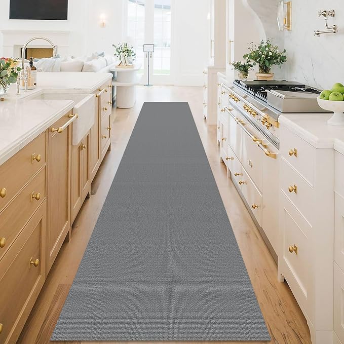 KOZYFLY Washable Runner Rug 3x18 ft Hallway Kitchen Runner Rugs with Rubber Backing Bobo Non Slip Entryway Runner Indoor, Long Carpet Runners for Hall Kitchen Entryway, Grey