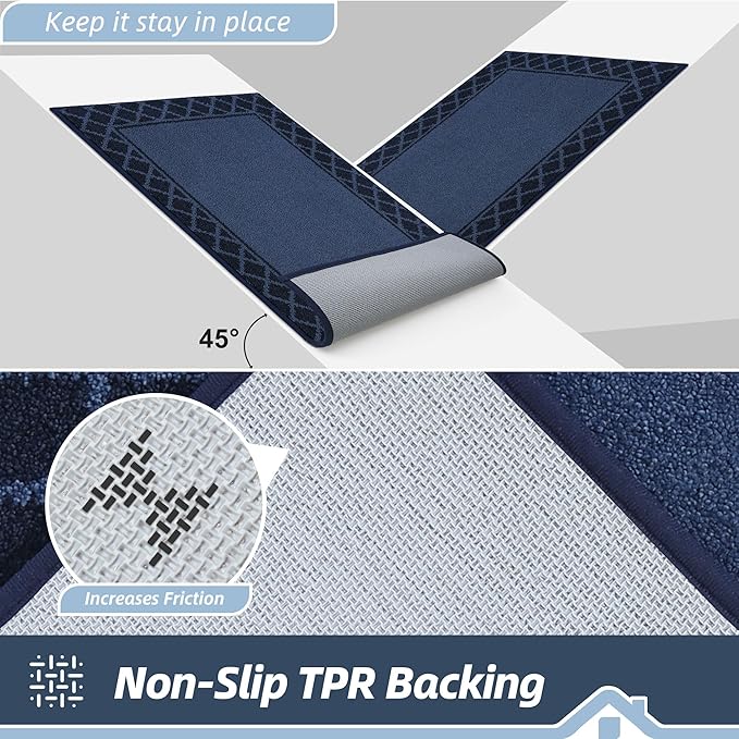BEQHAUSE Door Mat Dirt Trapper Non Slip Entryway Rugs Absorbent Welcome Mat Low Profile Washable Front Door Mat for Muddy Paws,Entrance,Hallway, 32" x 48", Navy Blue