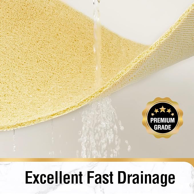 HITSLAM Square Shower Mat, 27 x 27 Inch Non Slip Bath Mat for Tub, Soft PVC Loofah Bathtub Mats with Drain Holes, Quick Drying Bathroom Stall Floor Mat, Bathroom Accessories Without Suction Cup, Beige