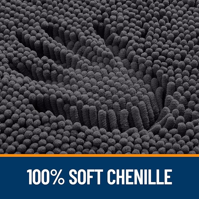 OLANLY Bathroom Rugs 30x18, Extra Soft Absorbent Chenille Bath Rugs, Rubber Backing Quick Dry, Machine Washable Bath Mats for Bathroom Floor, Tub and Shower, Home Decor Accessories, Dark Grey
