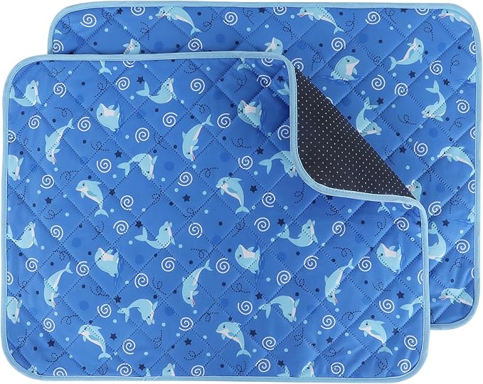 IEUUMLER Washable Pee Pads for Dogs, 2 Pack Non-Slip & Waterproof Pack Whelping Pad, Reusable Washable Puppy Potty Training Pad with Fast Absorbent for Playpen EU007 (Dolphin, 36"X41"-2pcs)