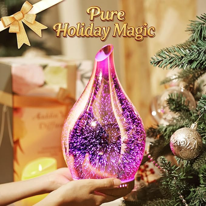 Porseme 280ml Essential Oil Diffuser, 3D Glass Aromatherapy Diffusor, Ultrasonic Cool Mist BPA Free Aroma Humidifier with Timer and Color Changing Function, Waterless Shut-Off for Home Office Room