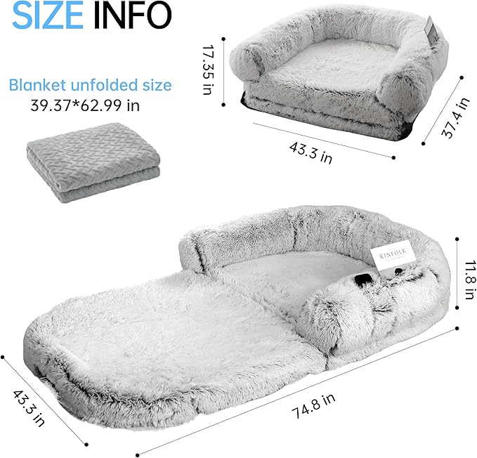 Foldable Human Dog Bed for Adult, Orthopedic Memory Foam Large Pet Sofa, Washable Dog Couch with Removable Waterproof Cover, Sofa Bed for Adults Pets and Families, 74.8''x43.3''x11.81''