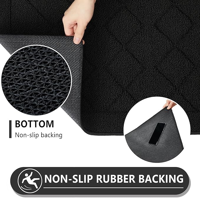 REFETONE Indoor Doormat, Front Back Door Mat 24"x36" Rubber Backing Non Slip Mats, Absorbent Washable Entrance Doormat for Entryway, Resist Dirt Low-Profile Inside Floor Mat for Muddy Shoes, Black