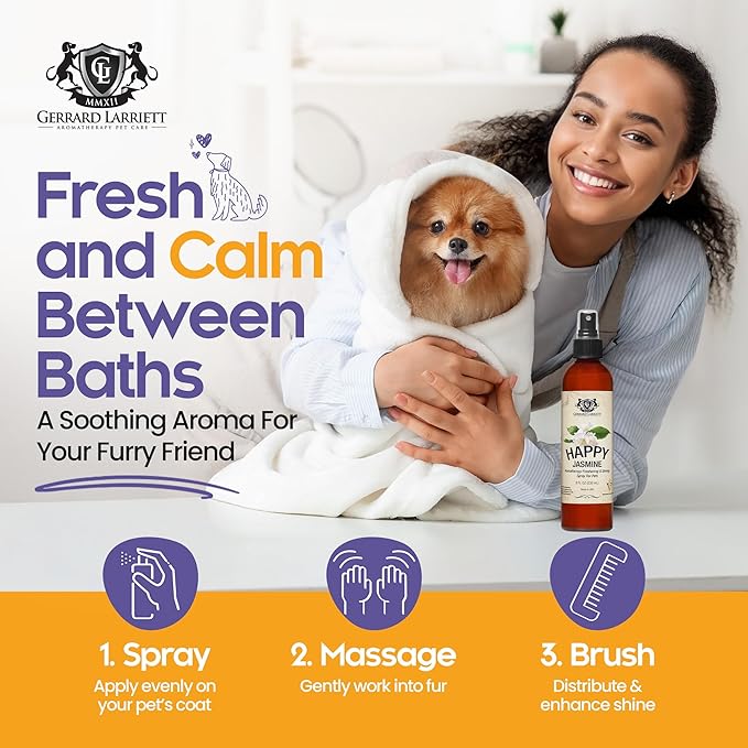 Dog Perfume Spray Long Lasting Happy Jasmine 8 Fl Oz - Dog Calming Spray Scent Mist for Shining Fur, Puppy Cologne, Doggie Deodorant Fragrance Mist Pet Perfume for All Breeds by Gerrard Larriett