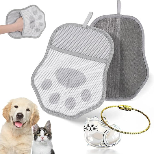 2025 Upgrade Electrostatic Pet Hair Removal Glove, A Reusable Pet Hair Remover Tool for Cats & Dogs, Clothing, Couches, Carpets, and Car Seats(Gray Glove, Cat Keychain)