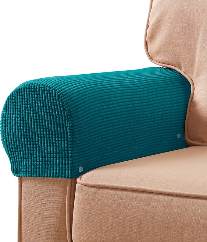 Subrtex Stretch Armrest Covers Spandex Arm Covers for Chairs Couch Sofa Armchair Slipcovers for Recliner Sofa with Twist Pins 2pcs (Blue)