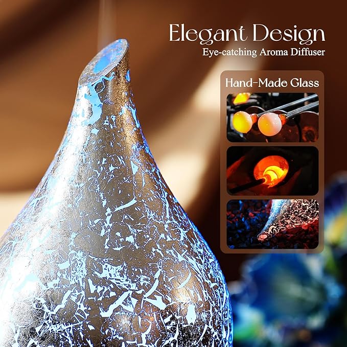 Porseme Essential Oil Diffuser Glass Aromatherapy Ultrasonic Humidifier, Air Refresh Auto Shut-Off, Timer Setting, BPA Free for Home Hotel Yoga Leisure SPA Gift 150ml Last 6H