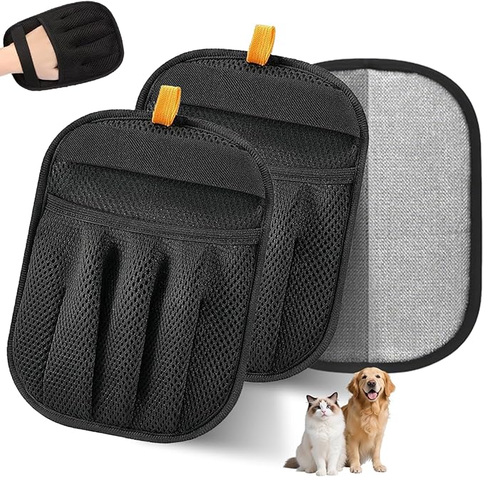 Bumilily 2 Packs Electrostatic Pet Hair Remover Glove for Dogs and Cats – Reusable Brush Pet Hair Removal Glove for Furniture, Car Interiors, Bedding & Clothing